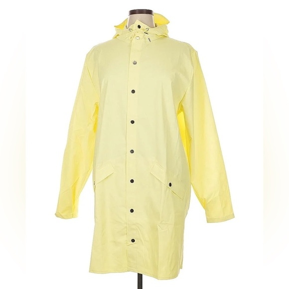 RAINS Long Rain Jacket in rare yellow “straw” color. NWT - Picture 3 of 4